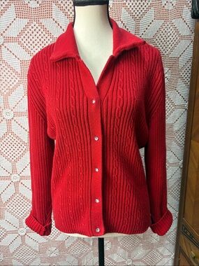 Vintage Rainbow Bridge | 100% Cotton Red Knit Cardigan